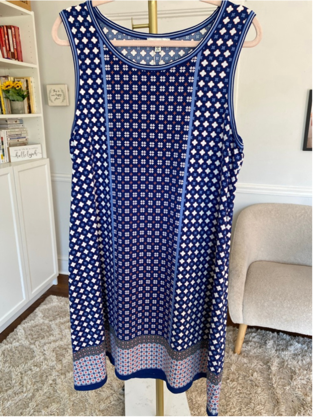 Max Studio Printed Knee Length Dress XL Boho Resort Quiet Luxury Parisian Beach - Picture 2 of 8